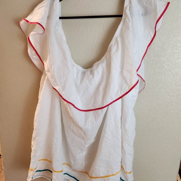 Lane Bryant White Ruffle off the Shoulder Rainbow Stripe Boho Blouse Top - Picture 1 of 5